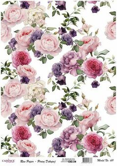 Cadence Rijstpapier - Vintage Roses Pink and Lilac Nr. 611