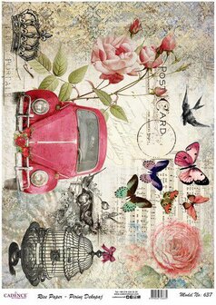 Cadence Rijstpapier - VW Beetle, Roses Nr. 637