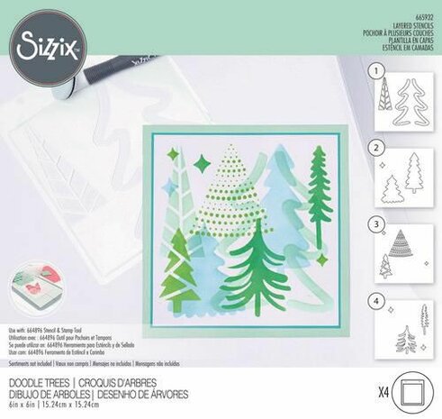 Sizzix Layered Stencil - Doodle Trees 665932